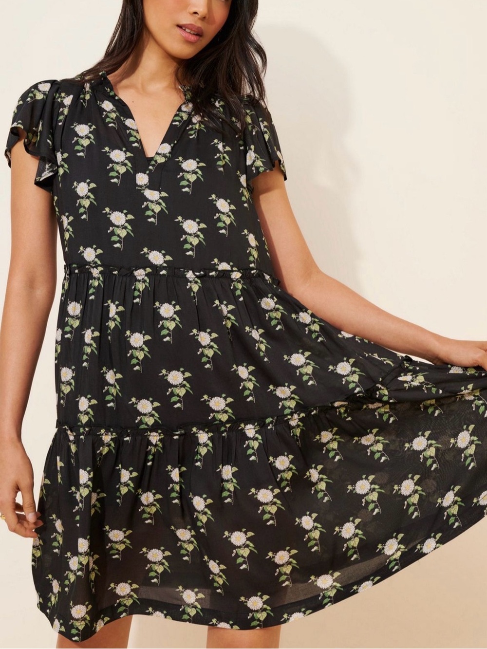 ANTHROPOLOGIE Ruffle Sleeve V-Neck Dress, Size XS